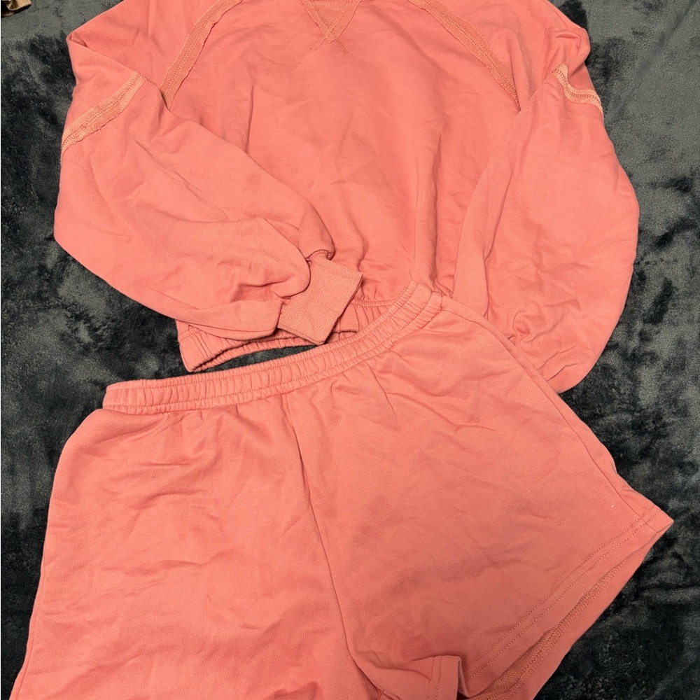 Pink Sweatshirt and Shorts Set